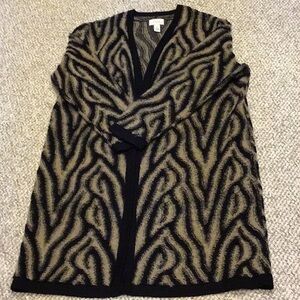Chico’s Stylish Black and Tan Women's Long Sweater